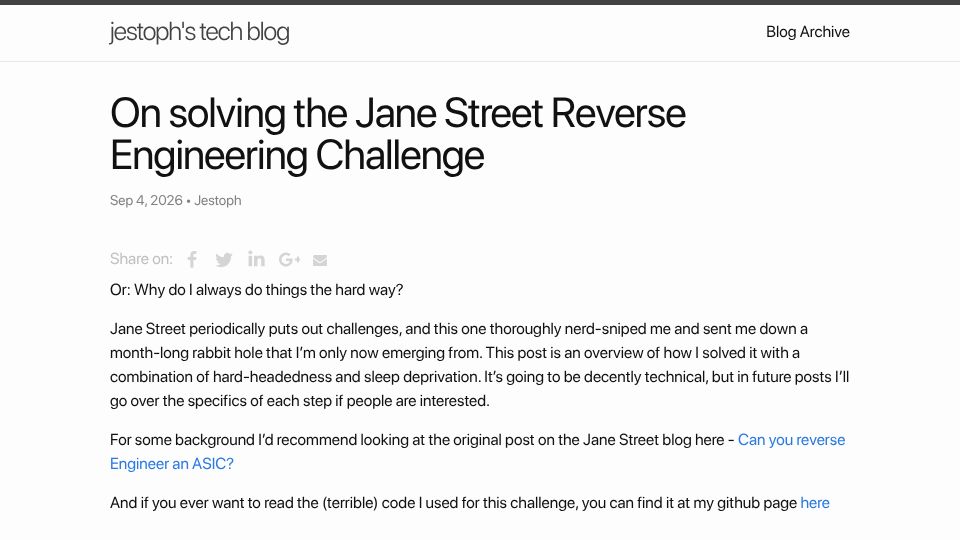 Screenshot of jestoph.com: Solving the Jane Street reverse engineering challenge