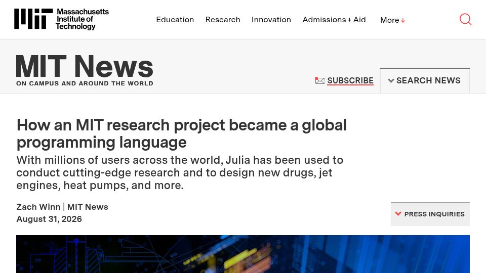Screenshot of news.mit.edu: How an MIT research project became the Julia programming language