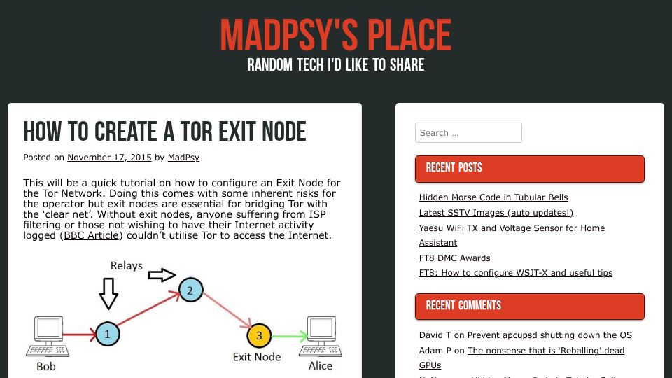 Screenshot of madpsy.uk: How to Create a Tor Exit Node (2015)