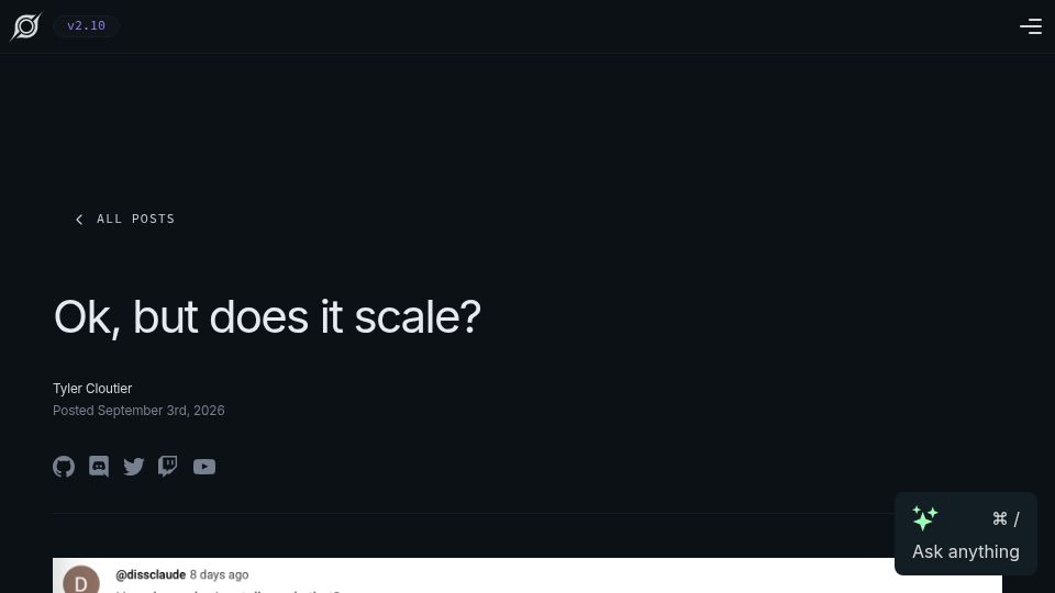 Screenshot of spacetimedb.com: Ok, but does it scale?