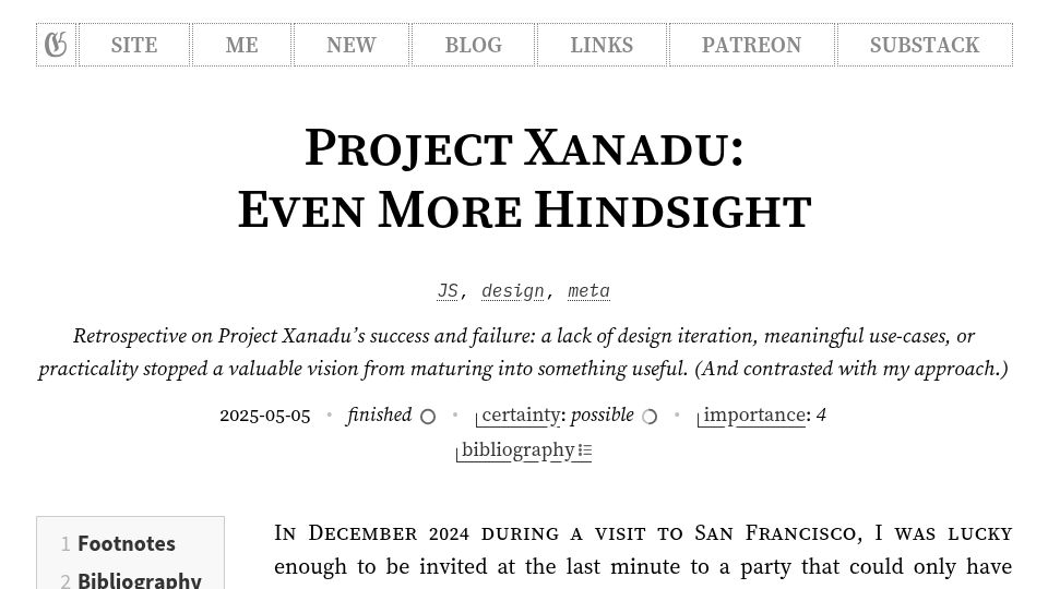 Screenshot of gwern.net: Project Xanadu: Even More Hindsight (2025)