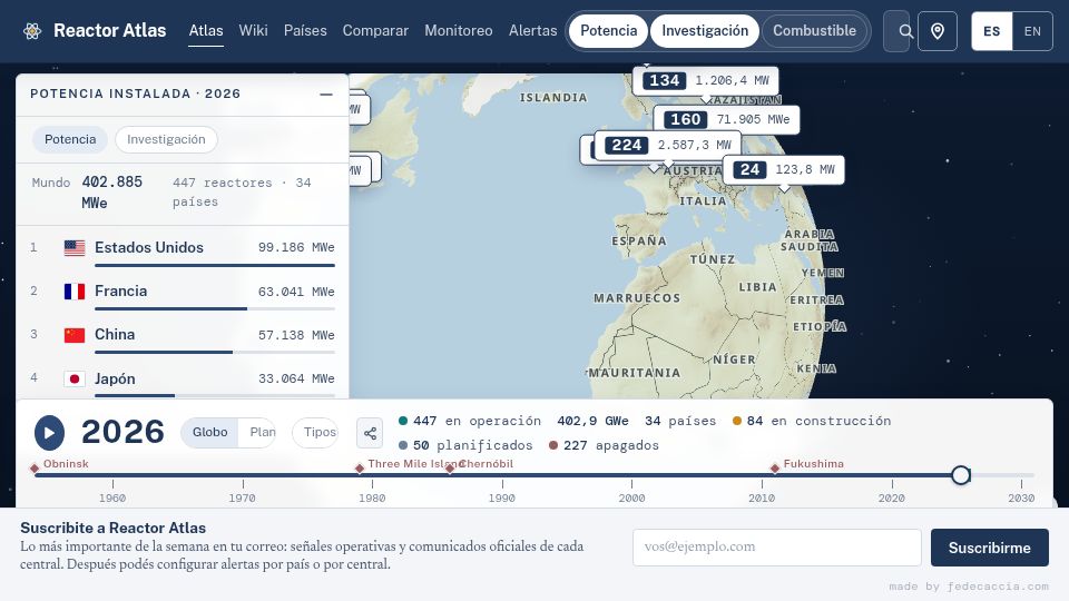 Screenshot of reactoratlas.com: Show HN: Reactor Atlas