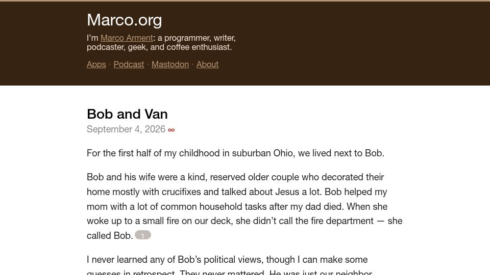 Screenshot of marco.org: Bob and Van