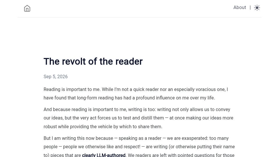 Screenshot of bcantrill.dtrace.org: The revolt of the reader