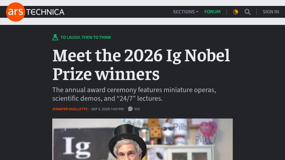 Screenshot of arstechnica.com: Meet the Ig Nobel Prize Winners