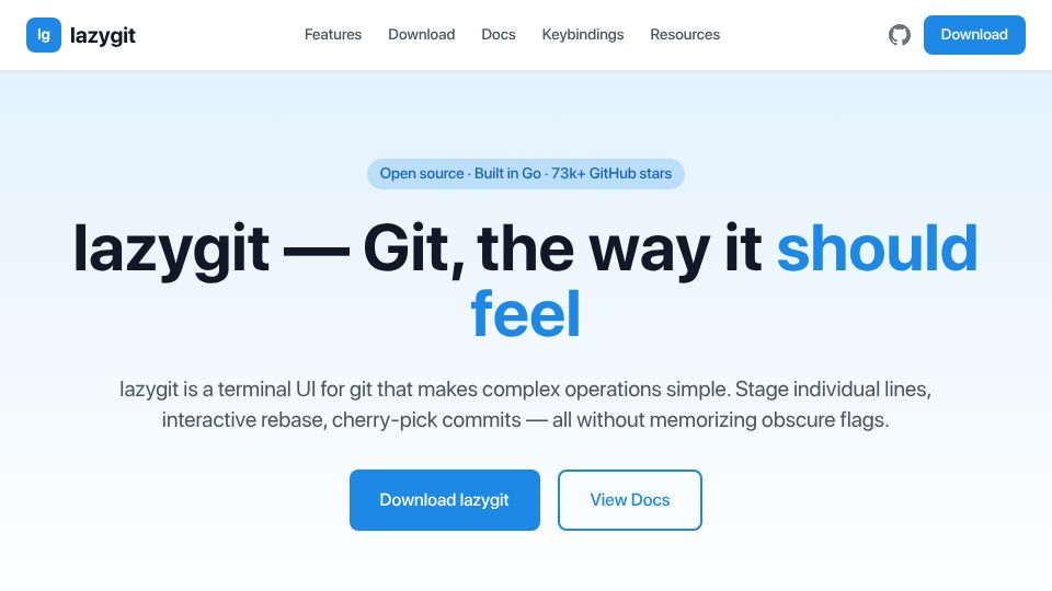 Screenshot of lazygit.dev: Lazygit