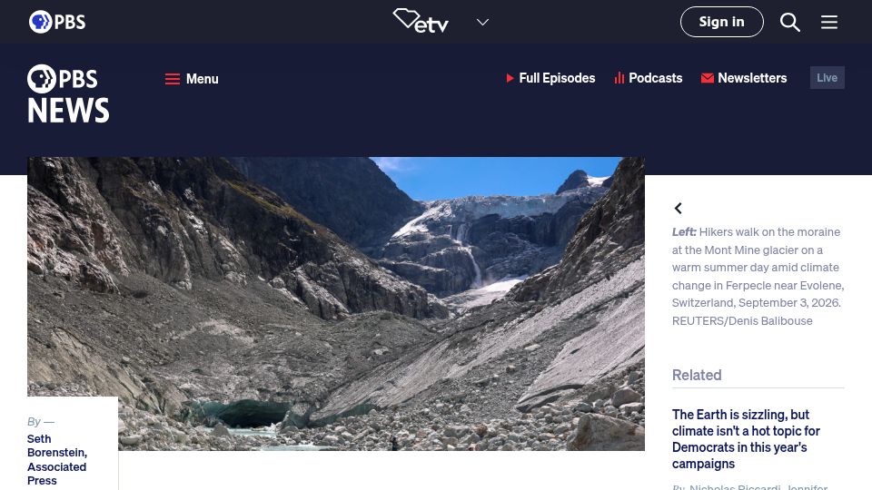 Screenshot of pbs.org: Global warming will exceed 1.5-degree limit, UN says