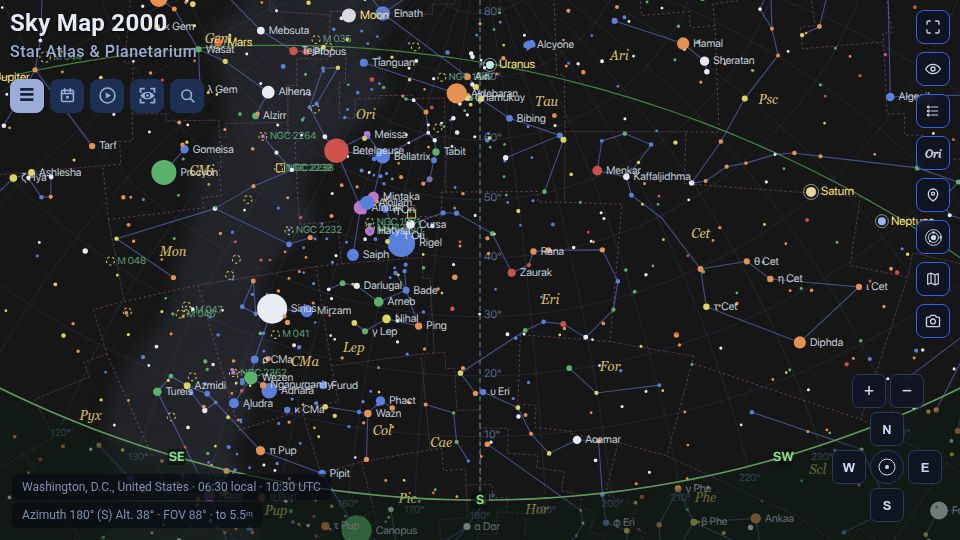 Screenshot of skymap2000.com: Sky Map 2000 – Star Atlas and Planetarium