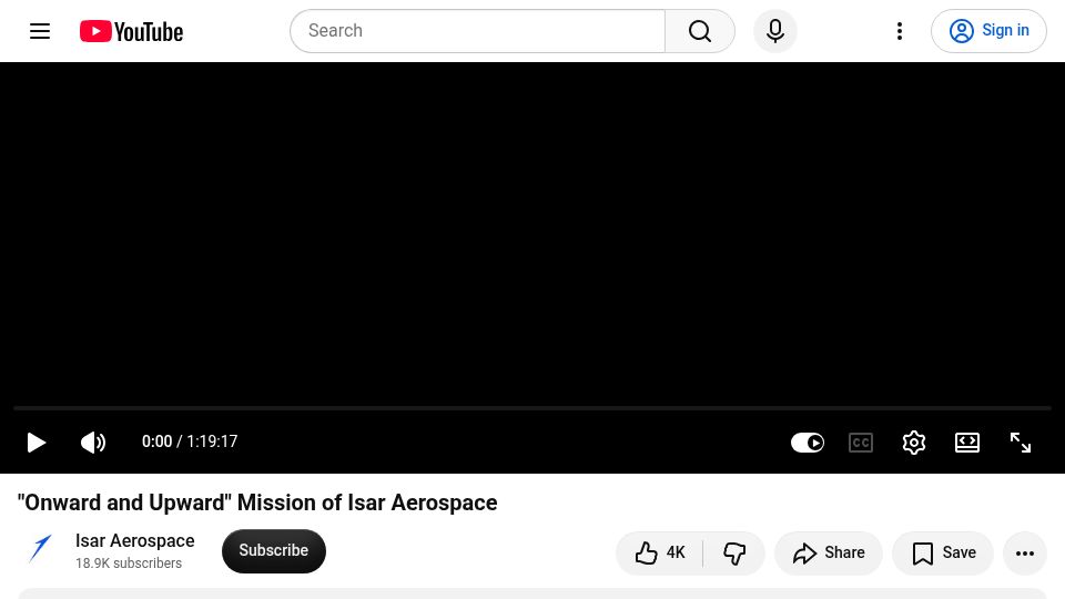 Screenshot of youtube.com: Isar Aerospace launch into orbit [video]