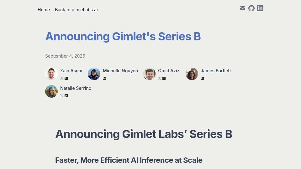 Screenshot of gimletlabs.ai: Gimlet's Series B