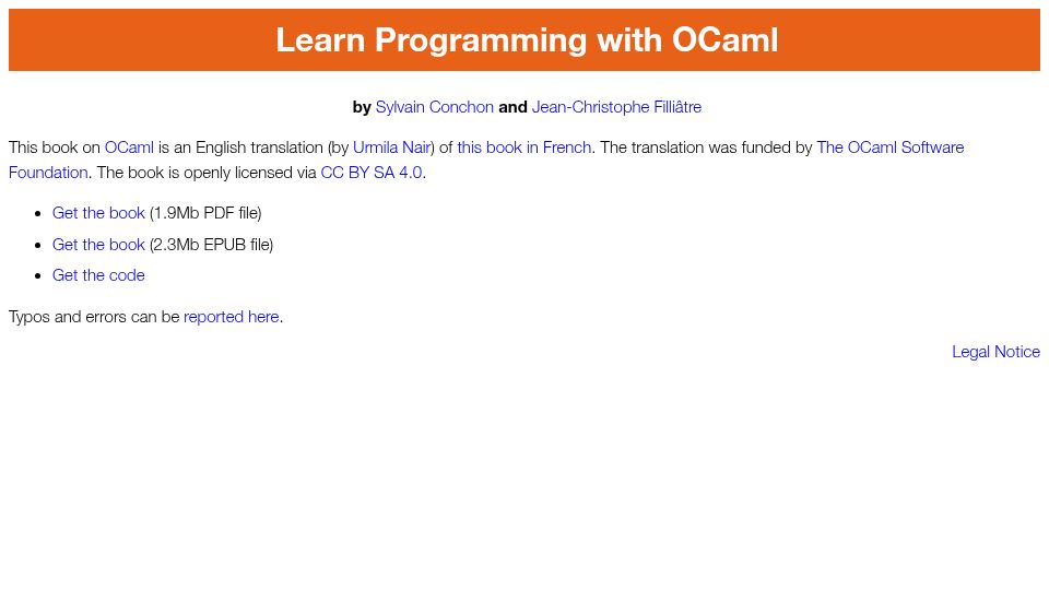 Screenshot of usr.lmf.cnrs.fr: Learn Programming with OCaml