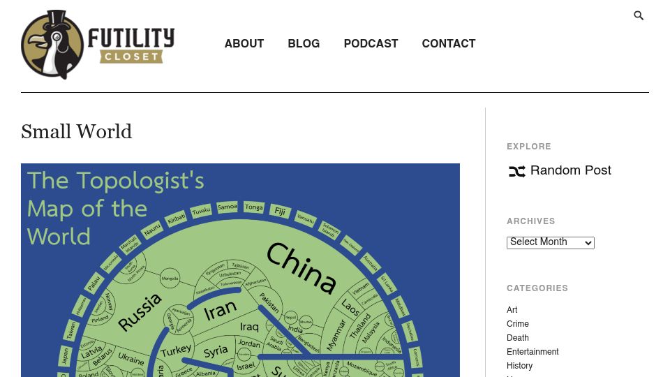Screenshot of futilitycloset.com: Topologist's Map of the World