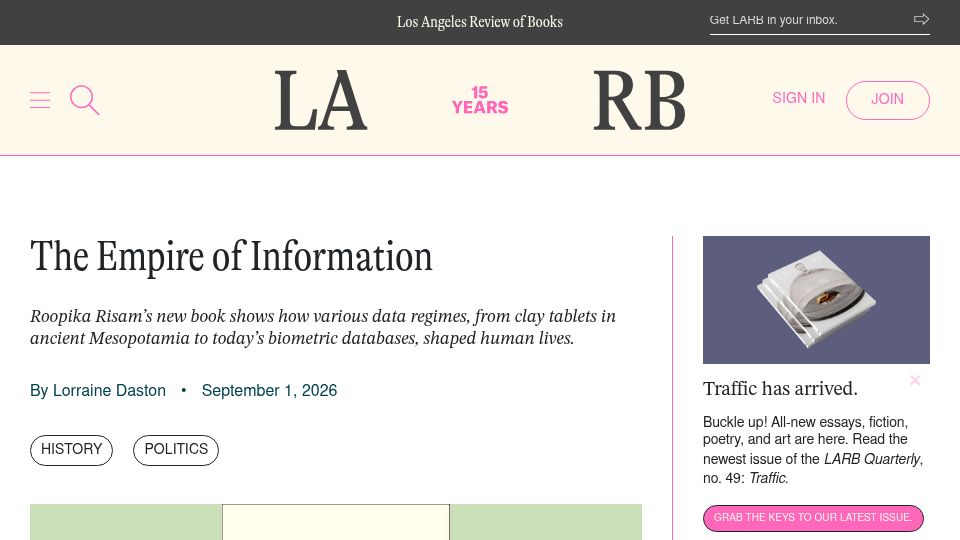 Screenshot of lareviewofbooks.org: The Empire of Information