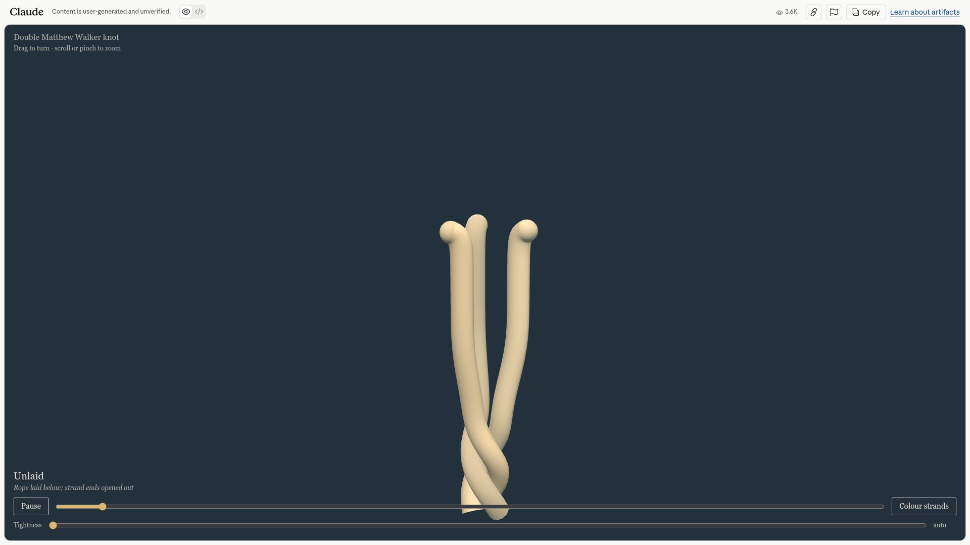 Screenshot of claude.ai: The Double Matthew Walker Knot by Fable 5.1