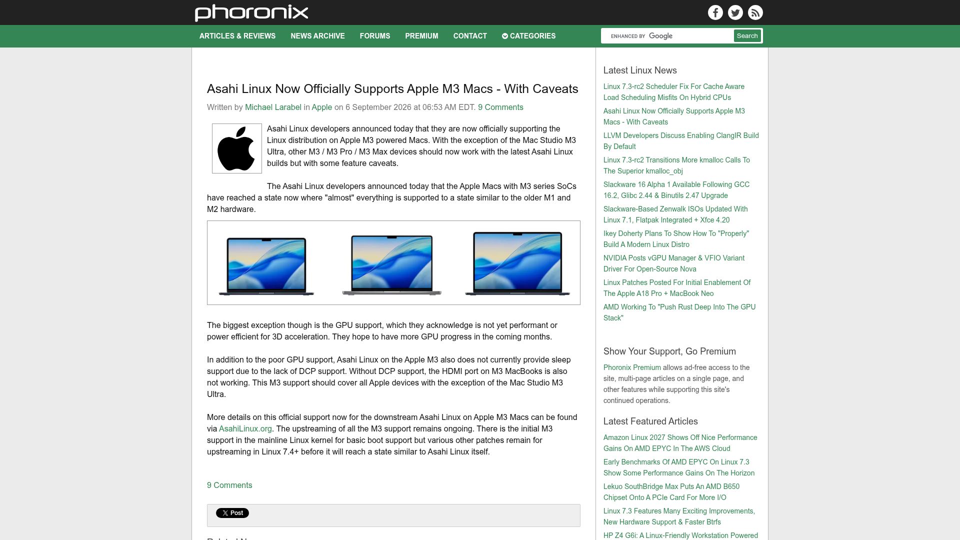 Screenshot of asahilinux.org: Asahi Linux on M3