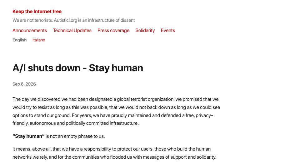 Screenshot of keepitfree.ai: A/I shuts down