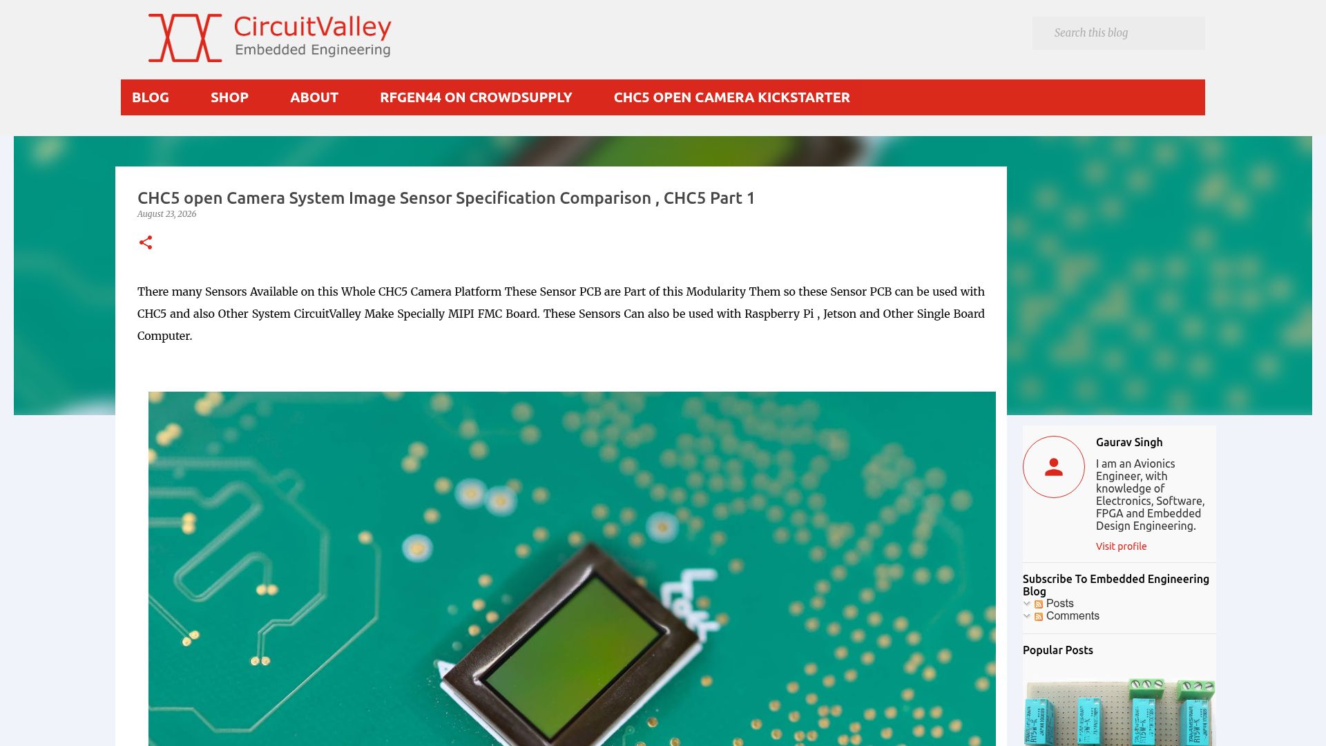 Screenshot of circuitvalley.com: CHC5: Open Camera System – Image Sensor Specification Comparison