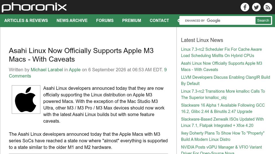 Screenshot of asahilinux.org: Asahi Linux on M3