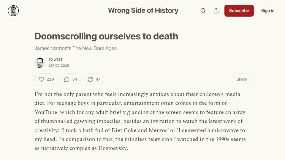 Screenshot of edwest.co.uk: Doomscrolling ourselves to death