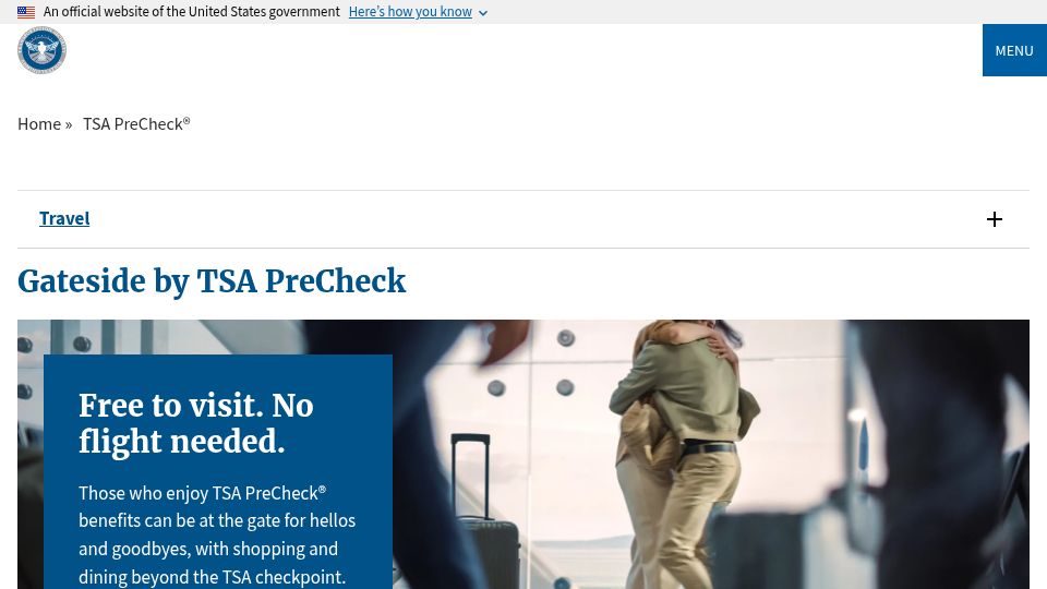 Screenshot of tsa.gov: Gateside by TSA Precheck