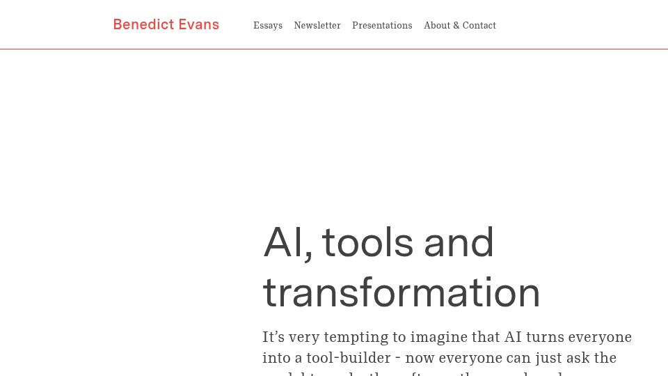 Screenshot of ben-evans.com: AI, Tools and Transformation