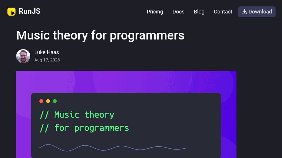 Screenshot of runjs.app: Music Theory for Programmers
