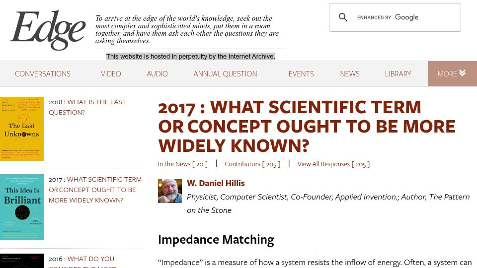 Screenshot of edge.org: Impedance Matching (2017)