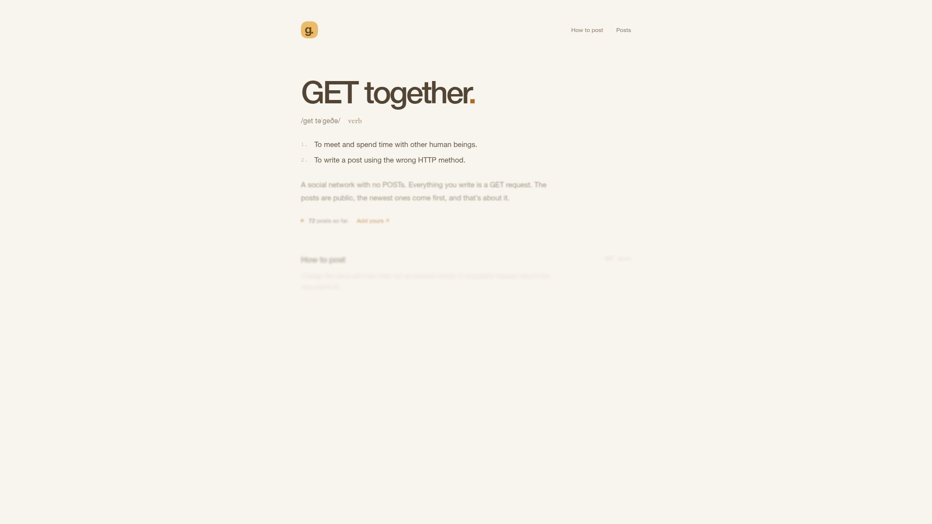 Screenshot of gettogether.dev: Show HN: GET Together – A social network where you don't need POST to Post