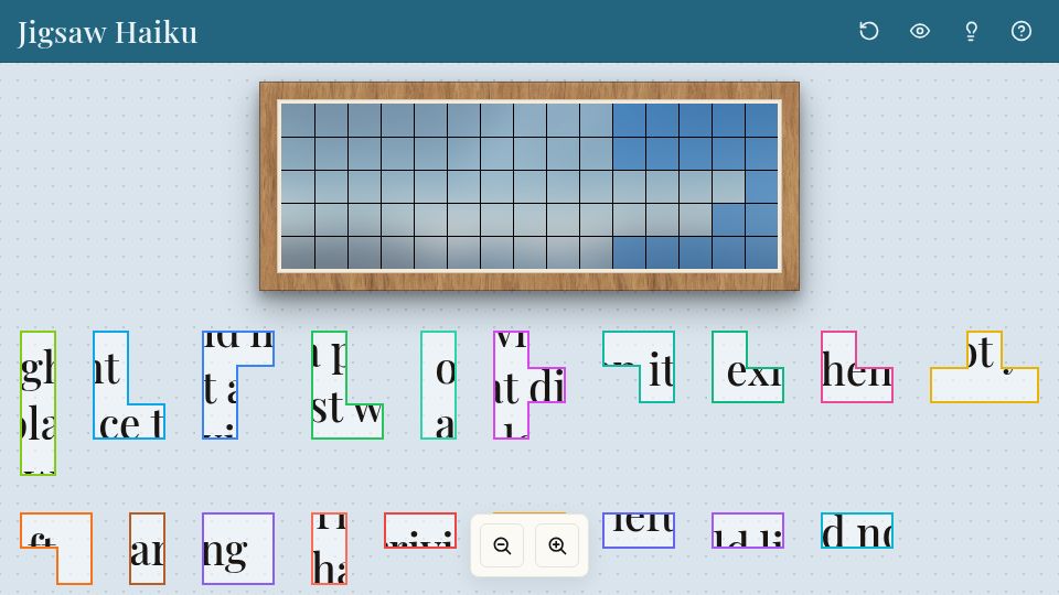 Screenshot of jigsawhaiku.com: Show HN: Jigsaw Haiku