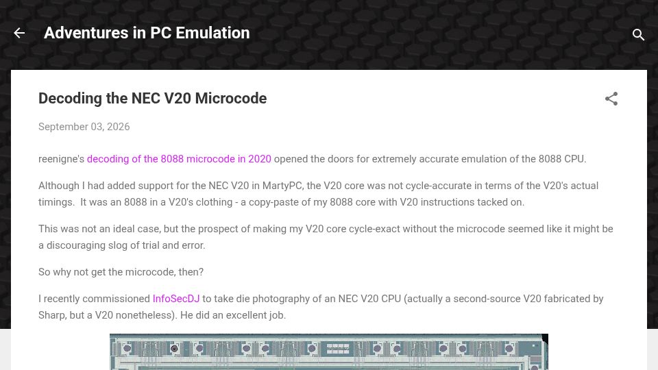 Screenshot of martypc.blogspot.com: Decoding the NEC V20 Microcode