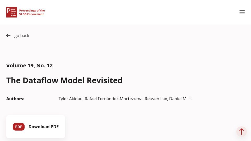 Screenshot of vldb.org: The Dataflow Model Revisited