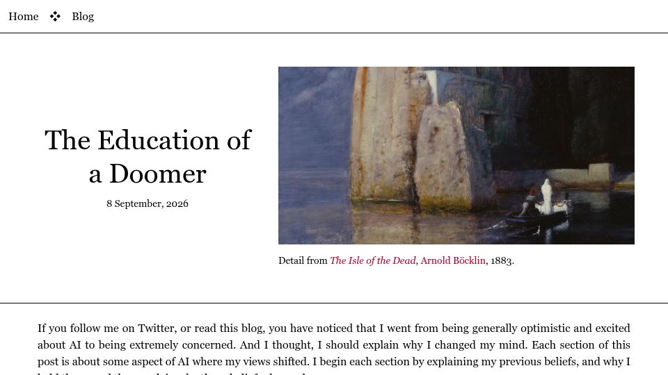 Screenshot of borretti.me: The Education of a Doomer