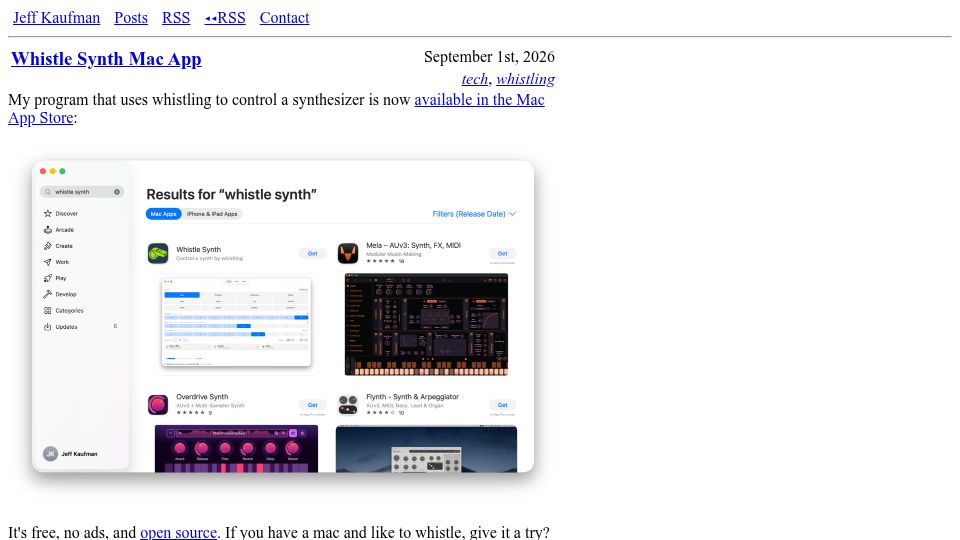Screenshot of jefftk.com: Whistle Synth Mac App