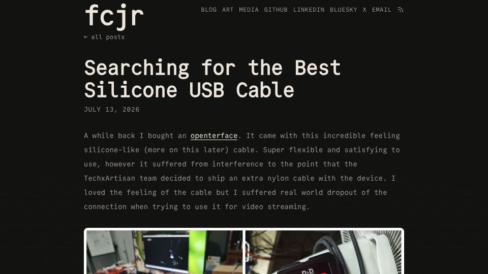 Screenshot of frankchiarulli.com: Searching for the best silicone USB cable