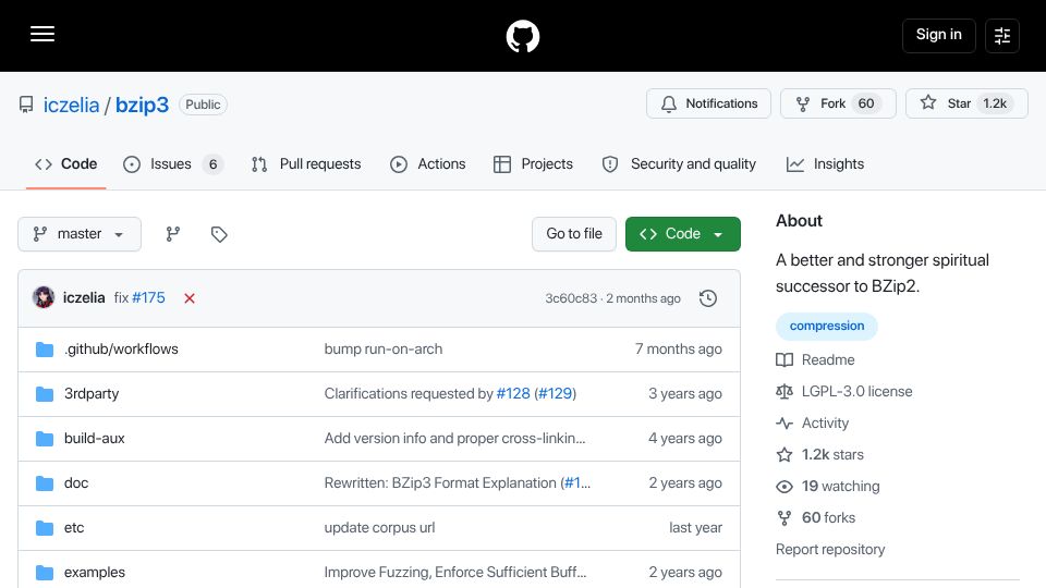 Screenshot of github.com: bzip3