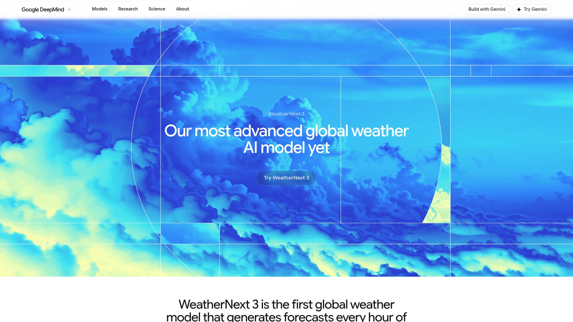 Screenshot of deepmind.google: WeatherNext 3