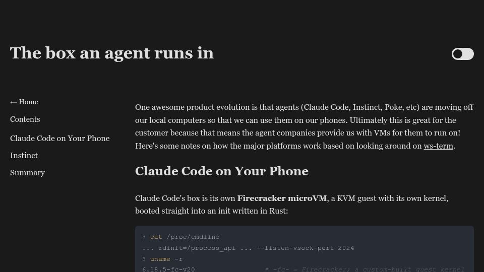 Screenshot of rohanadwankar.github.io: The VMs Powering Mobile Agents (Instinct, Claude Code)