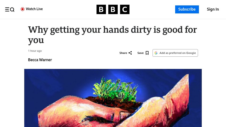 Screenshot of bbc.com: Getting your hands dirty is good for you