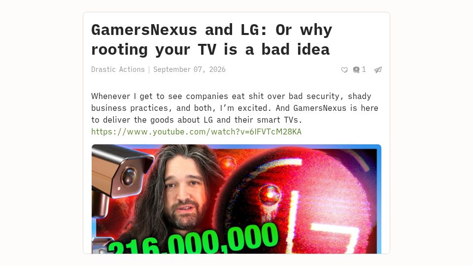 Screenshot of leaflet.pub: GamersNexus and LG: Or why rooting your TV is a bad idea