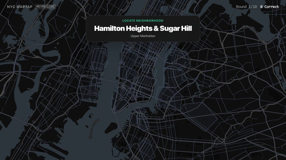 Screenshot of albertjoseph0.github.io: Show HN: NYC MapTap – Learn NYC neighborhoods