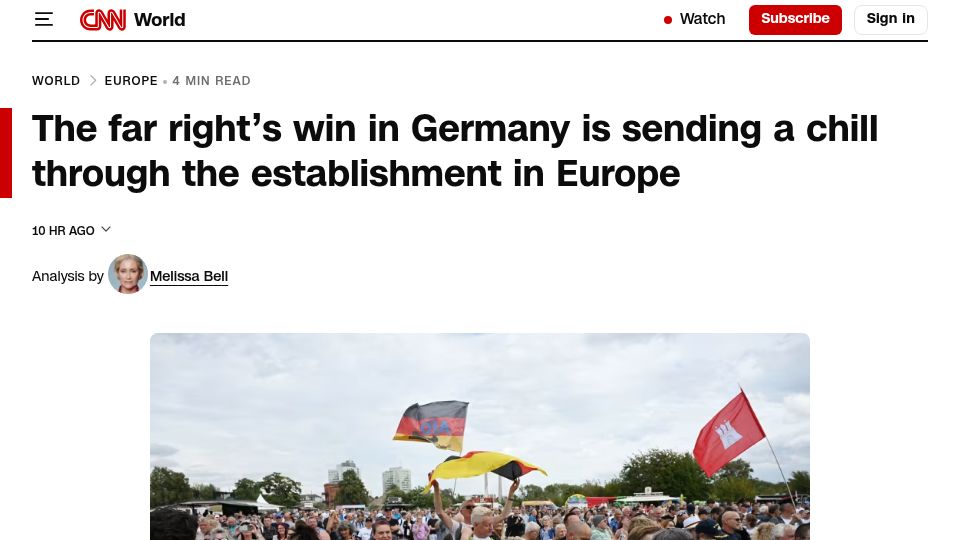 Screenshot of cnn.com: The far right's win in Germany is sending a chill through Europe's establishment