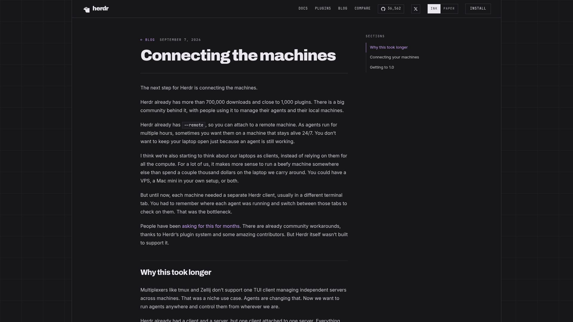 Screenshot of herdr.dev: Connecting the machines