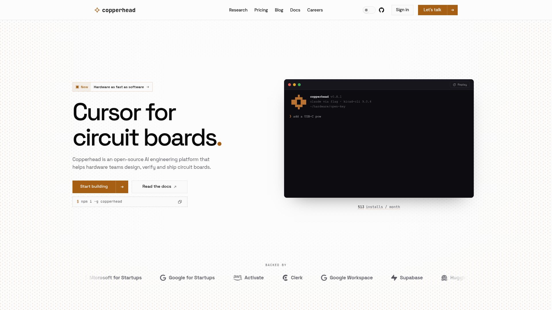 Screenshot of copperhead.sh: Show HN: Copperhead – Cursor for circuit boards
