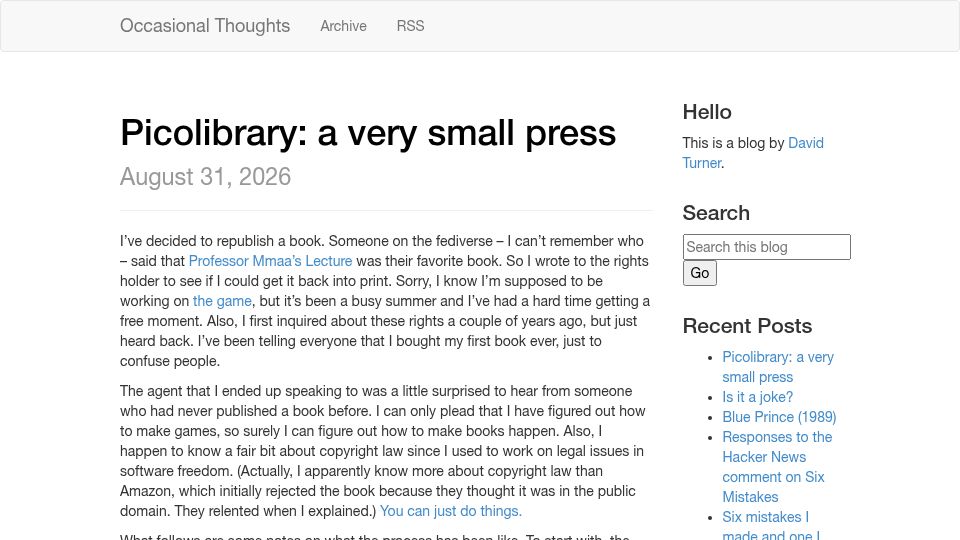 Screenshot of novalis.org: Picolibrary: A Small Press