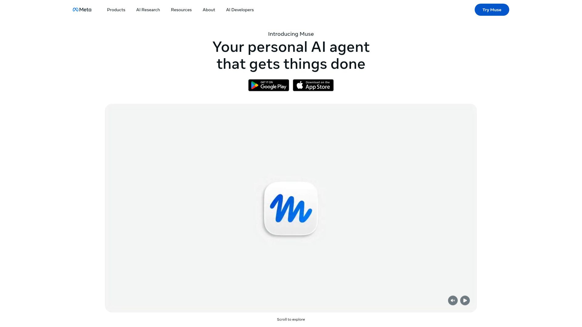 Screenshot of ai.meta.com: Muse – Meta’s personal AI agent