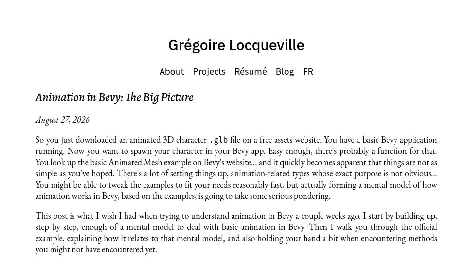 Screenshot of glocq.com: Animation in Bevy: The Big Picture
