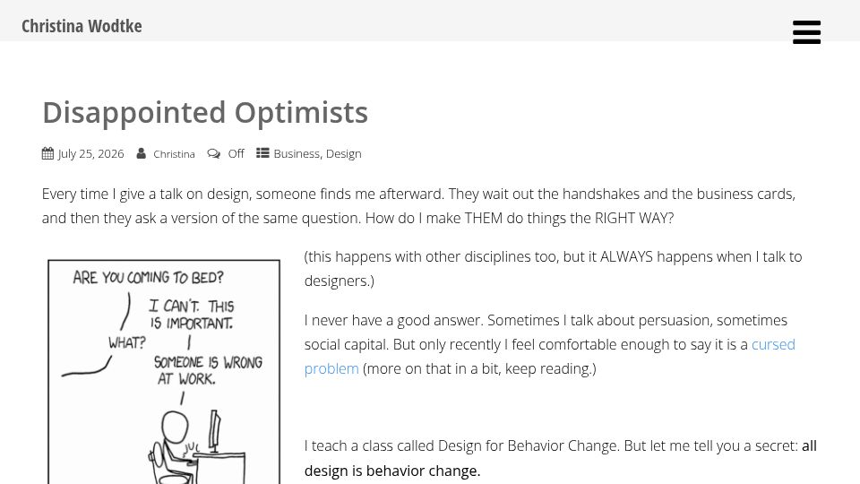 Screenshot of cwodtke.com: Disappointed Optimists