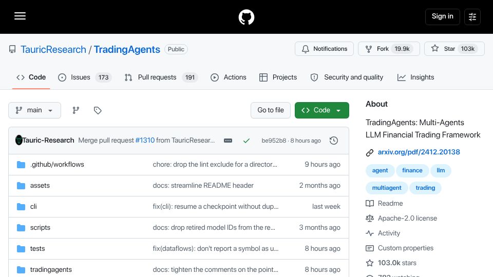 Screenshot of github.com: Multi-Agents LLM Financial Trading Framework