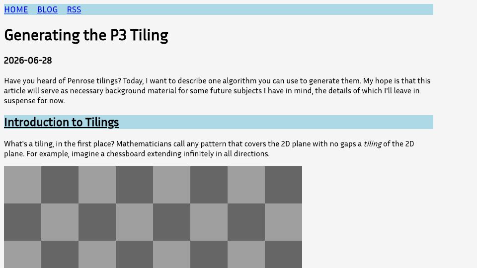 Screenshot of k-monk.org: Generating the P3 Tiling