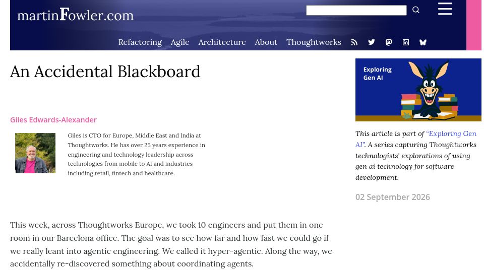 Screenshot of martinfowler.com: An Accidental Blackboard